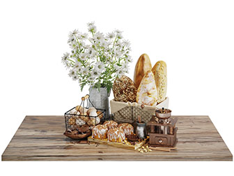 桌子上的面包食品磨豆机