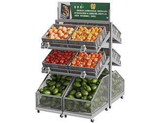 装满牛油果橘子的金属网可移动货架3d模型 装满牛油果橘子的金属网可移动货架