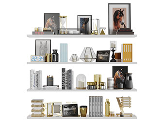 现代白色隔板上的装饰摆件书籍