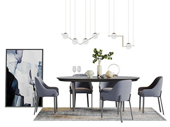 现代黑色实木餐桌椅组合