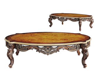 欧式实木椭圆形雕花茶几