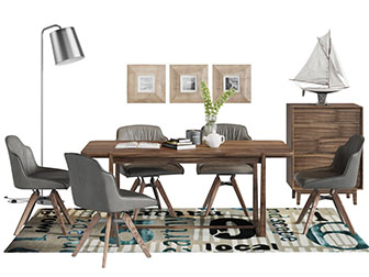 北欧实木餐桌椅组合边柜