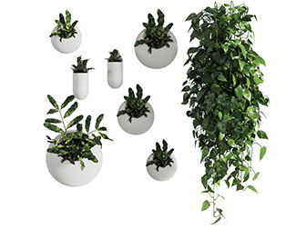 现代白色花盆吊篮绿植3d模型 现代白色花盆吊篮绿植