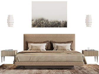 现代咖啡色布艺双人床