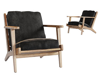 北欧实木黑色布艺坐垫的单人沙发3d模型 北欧实木黑色布艺坐垫的单人沙发