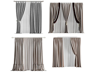 新中式布艺窗帘窗纱3d模型 新中式布艺窗帘窗纱