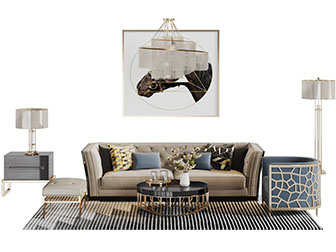 现代轻奢多人单人沙发茶几组合