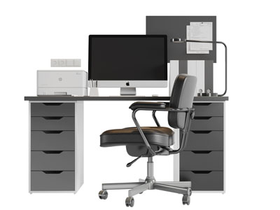 现代带收纳抽屉的办公桌椅组合