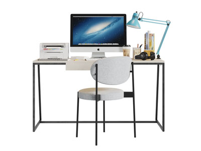 现代黑色金属支架的书桌椅组合