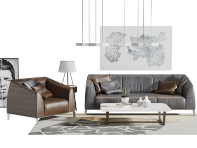 后现代多人单人沙发组合