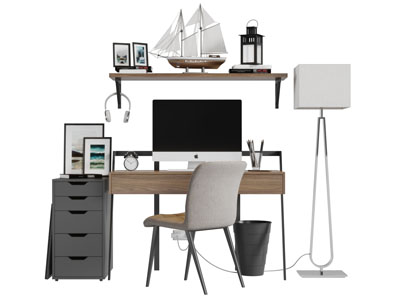 北欧实木书桌椅收纳架组合3d模型 北欧实木书桌椅收纳架组合