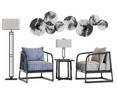 新中式实木边框的单人沙发3d模型 新中式实木边框的单人沙发