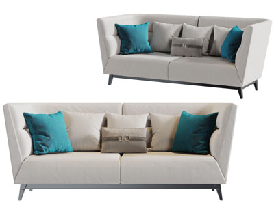 新中式斜扶手多人沙发