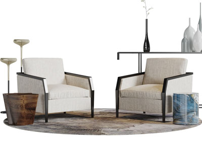 新中式麻灰色单人沙发3d模型 新中式麻灰色单人沙发