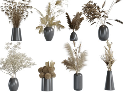 现代黑色陶瓷花瓶芦苇花