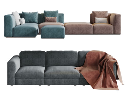 现代块状多人沙发脚踏