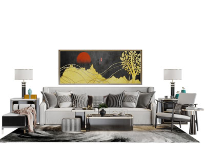 新中式多人沙发茶几组合