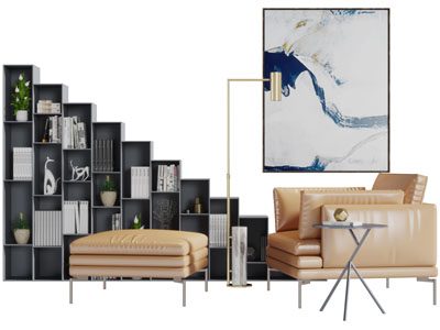 现代明黄色单人沙发脚踏3d模型 现代明黄色单人沙发脚踏