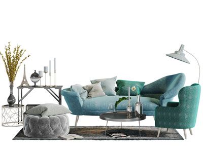 新古典布艺多人单人沙发坐墩茶几组合