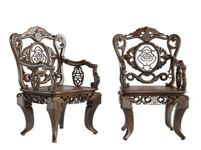 中式实木雕花扶手椅