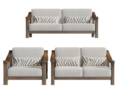 新中式实木扶手多人单人沙发