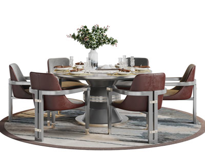 新中式圆形餐桌椅组合