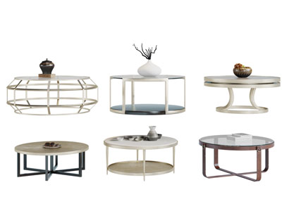 新中式圆形玻璃台面茶几