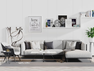 北欧带贵妃椅的转角多人沙发茶几组合