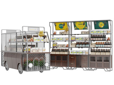 工业风红酒汽车造型的货架展柜