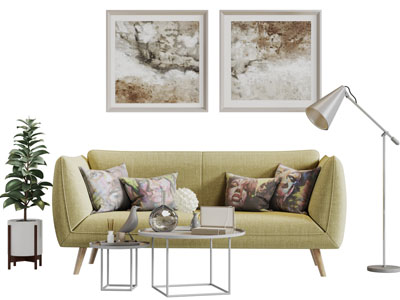 北欧布艺多人沙发茶几组合