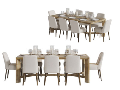 现代实木长方形餐桌椅组合