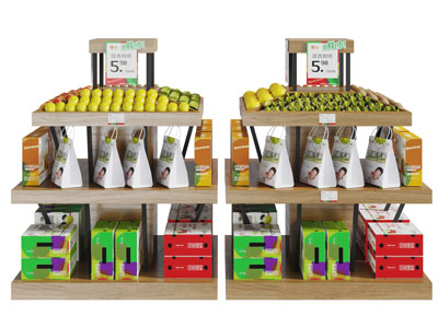 生鲜超市零食水果实木货架展柜