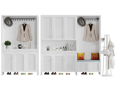 北欧白色百叶柜门玄关鞋柜