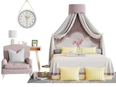 北欧装饰床幔的双人床休闲椅子