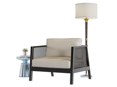 新中式单人沙发落地灯3d模型 新中式单人沙发落地灯