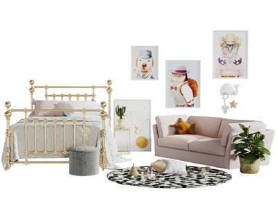 现代轻奢金属铁艺单人床双人沙发