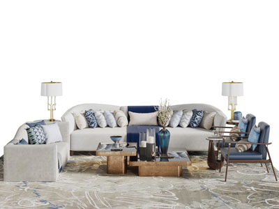 现代布艺多人转角沙发休闲椅子茶几组合