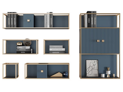 现代轻奢蓝色墙面收纳装饰架