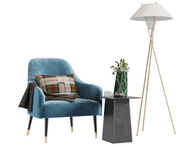 现代轻奢蓝色单人沙发3d模型 现代轻奢蓝色单人沙发