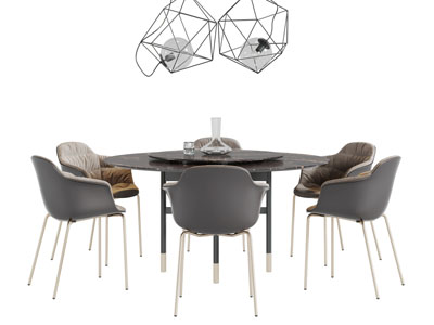 现代轻奢黑色大理石餐桌椅组合