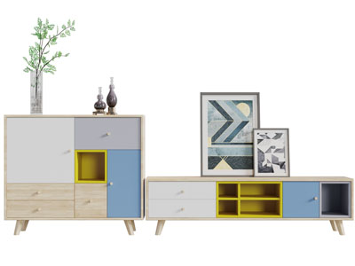 北欧撞色玄关柜边柜电视柜