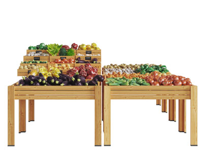 现代生鲜蔬菜实木货架3d模型 现代生鲜蔬菜实木货架