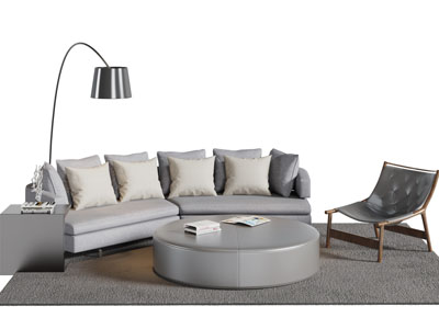 现代弧形布艺多人沙发休闲椅子茶几组合