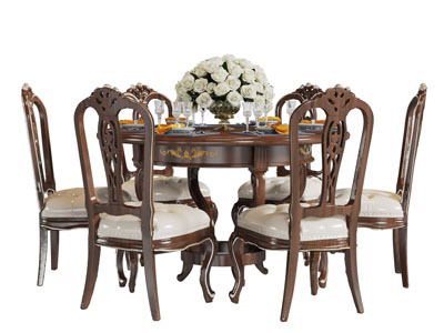 欧式实木圆形餐桌椅组合