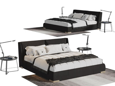 后现代黑色布艺双人床床头柜