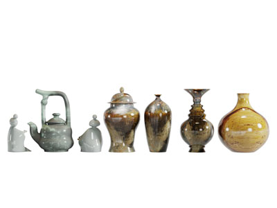 中式古董陶瓷器皿摆件