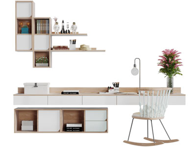 北欧实木书桌椅收纳架