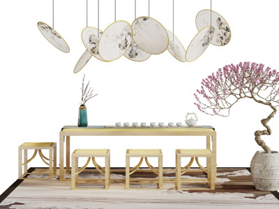 中式实木茶桌凳组合