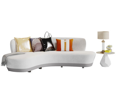 现代弧形多人布艺沙发