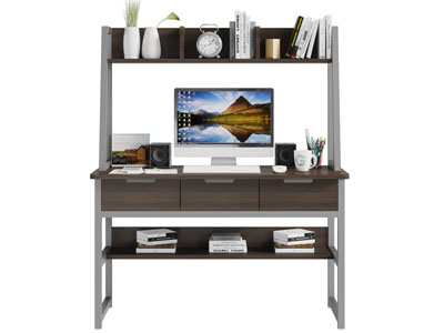 现代灰色带收纳架的书桌